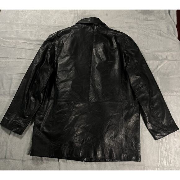 Men's L Wilsons Black Leather Coat Removable Thinsulate Lining Zip Up Minimalist - Picture 6 of 16